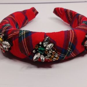 Plaid Red Embellished Headband